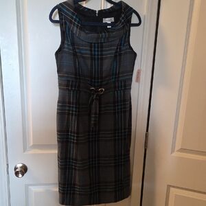 NWT Dressbarn Elegant Plaid Sleeveless Dress W/ Waist Belt